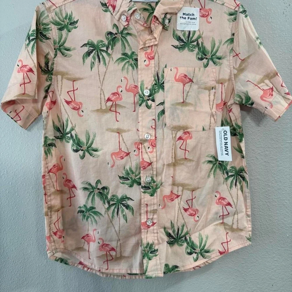 Old navy kids boys shirt pink flamingo M 8